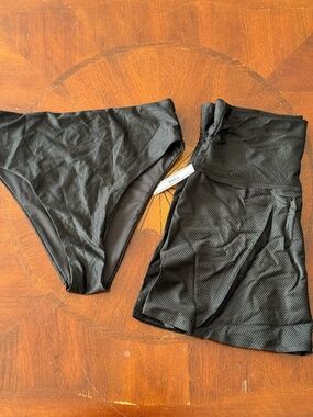 NEW PINK Victoria's Secret Black Satin Ribbed Bikini Bottom & Coverup Skirt, XL